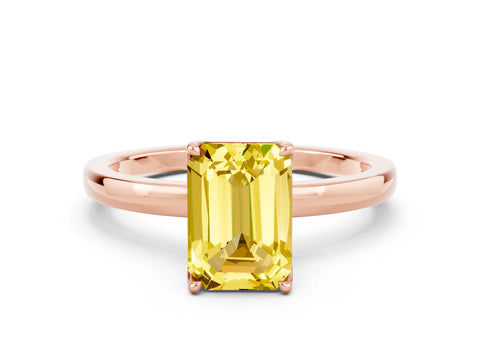 Rose gold Emerald Cut Solitaire Diamond Ring with Thin Band and Four-Prong Setting
