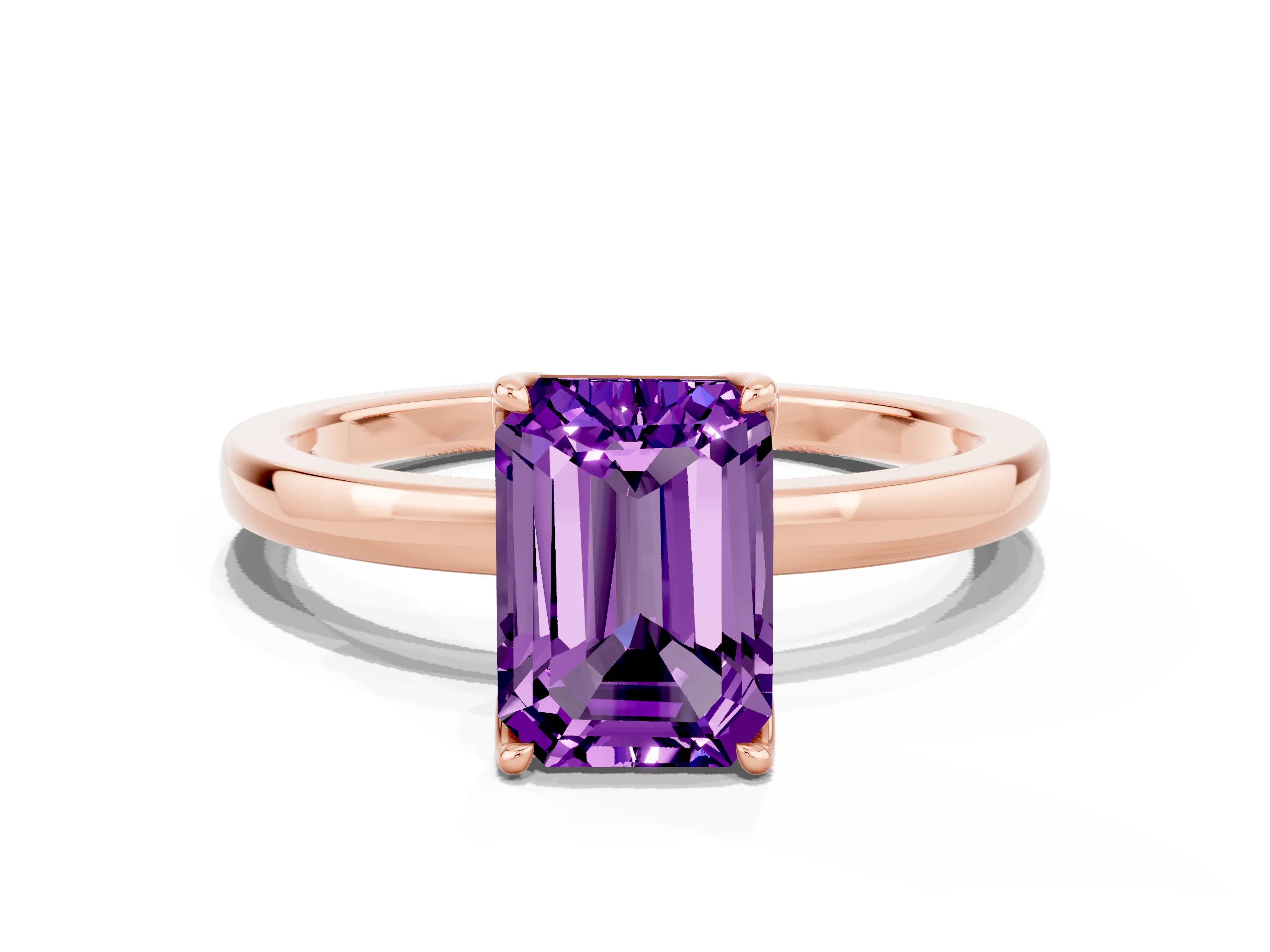 Rose gold Emerald Cut Solitaire Diamond Ring with Thin Band and Four-Prong Setting