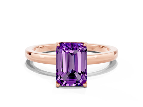 Rose gold Emerald Cut Solitaire Diamond Ring with Thin Band and Four-Prong Setting