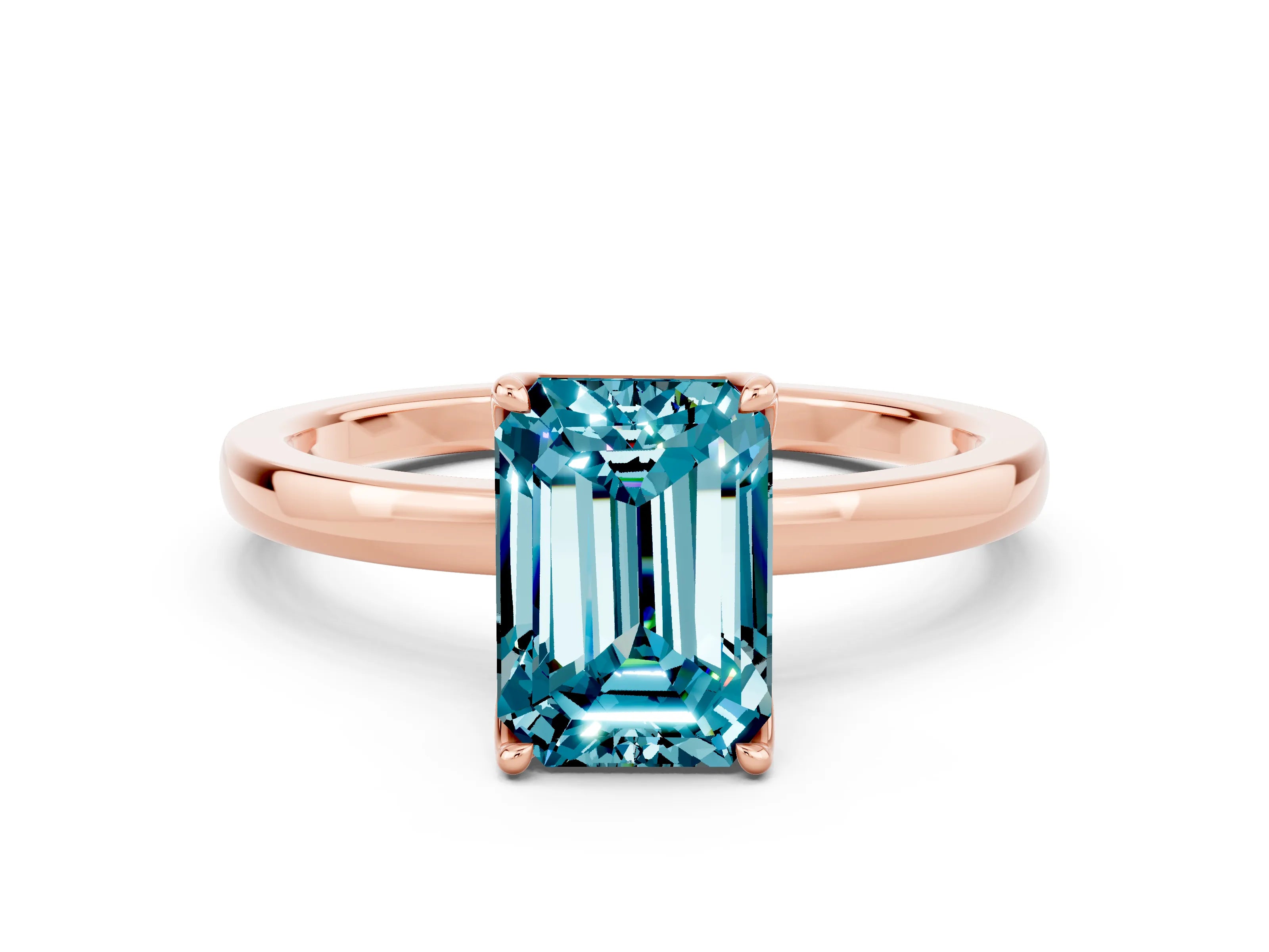 Rose gold Emerald Cut Solitaire Diamond Ring with Thin Band and Four-Prong Setting