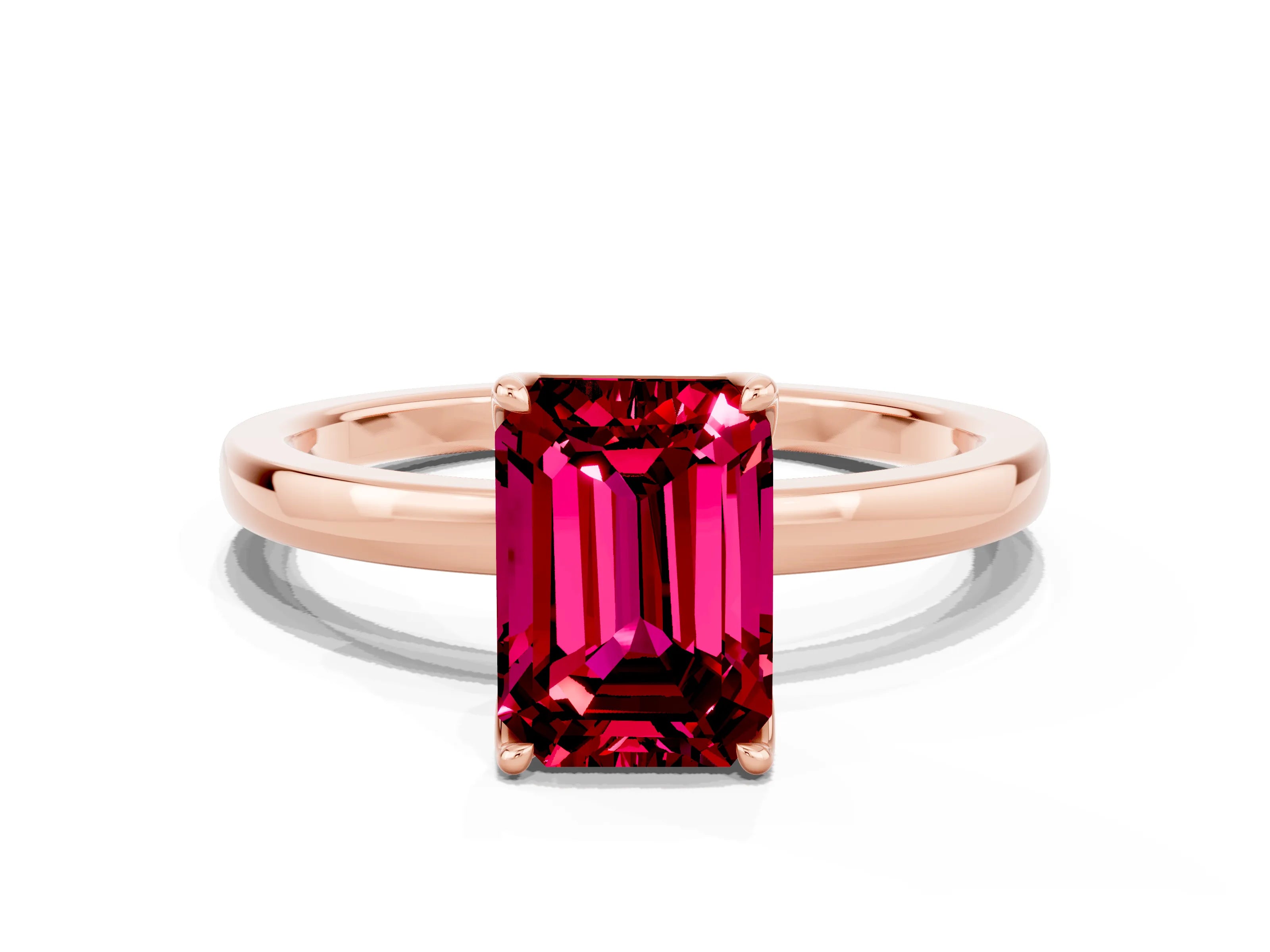 Rose gold Emerald Cut Solitaire Diamond Ring with Thin Band and Four-Prong Setting