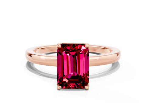Rose gold Emerald Cut Solitaire Diamond Ring with Thin Band and Four-Prong Setting