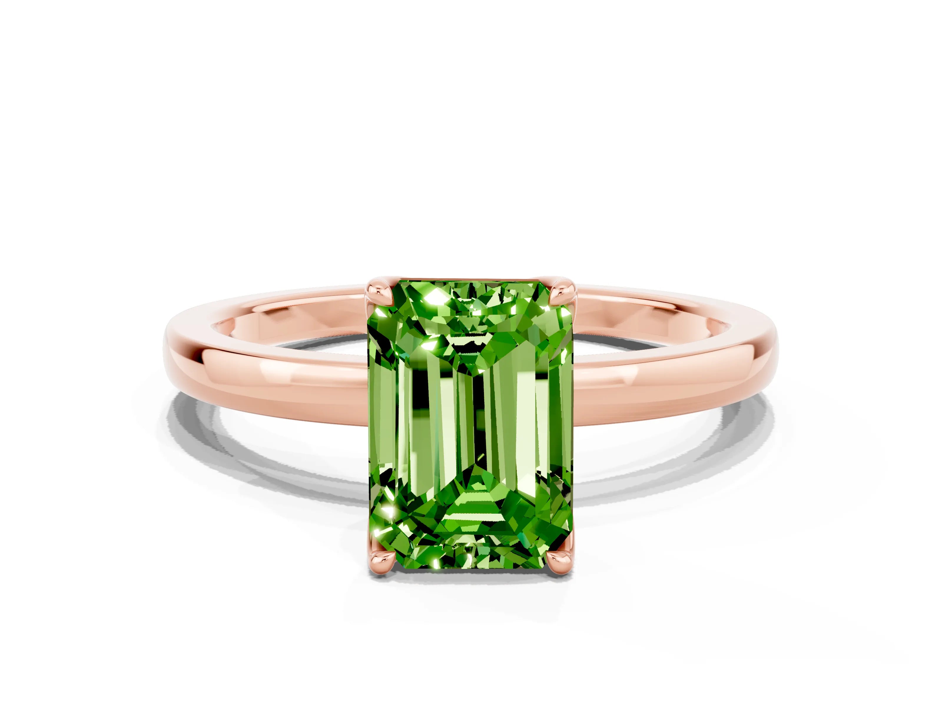 Rose gold Emerald Cut Solitaire Diamond Ring with Thin Band and Four-Prong Setting