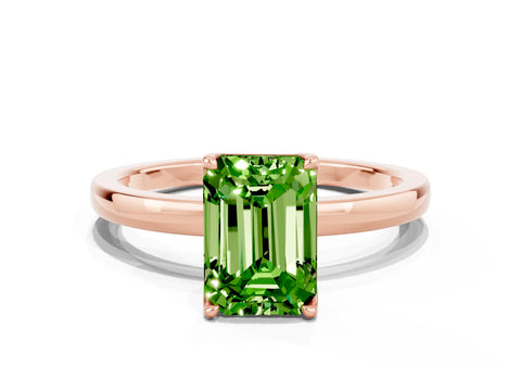 Rose gold Emerald Cut Solitaire Diamond Ring with Thin Band and Four-Prong Setting