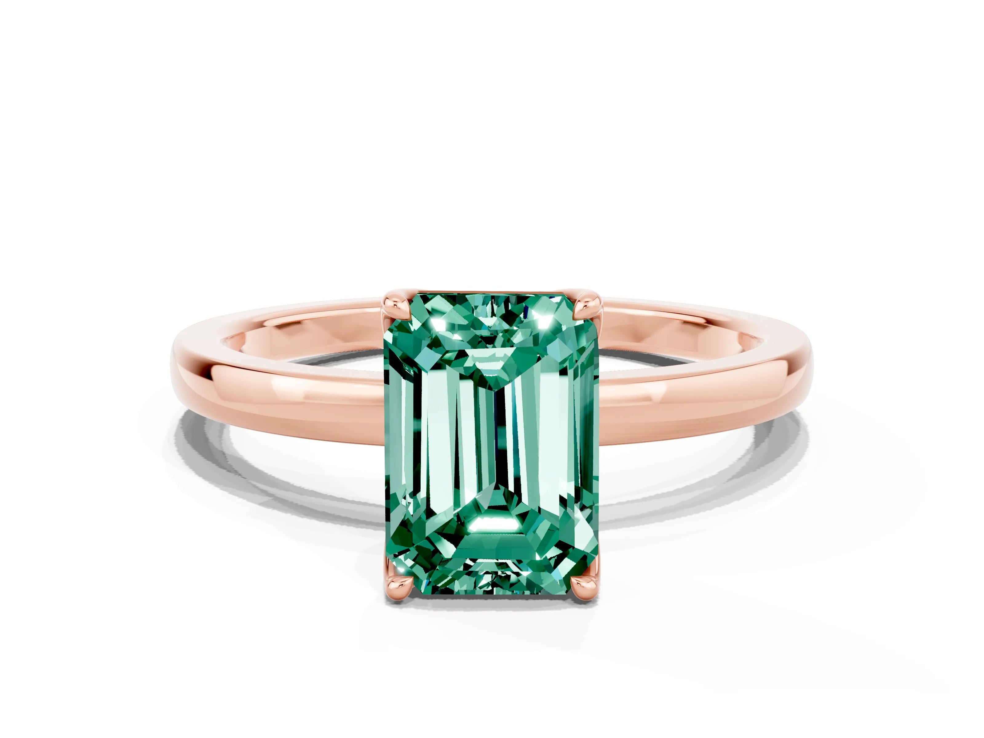 Rose gold Emerald Cut Solitaire Diamond Ring with Thin Band and Four-Prong Setting