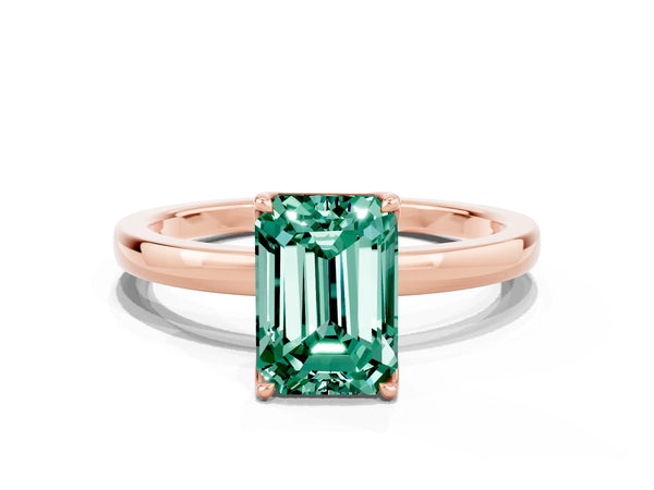 Rose gold Emerald Cut Solitaire Diamond Ring with Thin Band and Four-Prong Setting