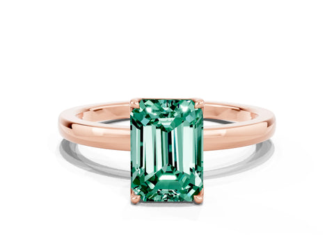 Rose gold Emerald Cut Solitaire Diamond Ring with Thin Band and Four-Prong Setting