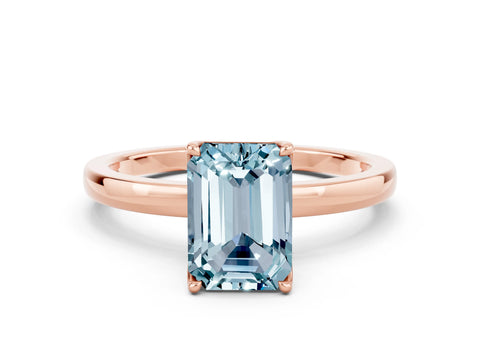 Rose gold Emerald Cut Solitaire Diamond Ring with Thin Band and Four-Prong Setting