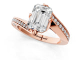 Rose gold Emerald Cut Solitaire Diamond Twist Band with Pavé Setting and Four-Prong Setting_4