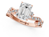 Rose gold Emerald Cut Solitaire Diamond Twisted Band with Pave Setting_82