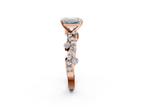 Rose gold Emerald Cut Solitaire Diamond Twisted Band with Pave Setting_83