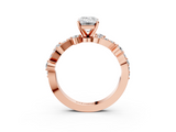 Rose gold Emerald Cut Solitaire Diamond Twisted Band with Pave Setting_84