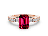 Rose gold Emerald Cut Solitaire Diamond with Pavé Band and Four-Prong Setting_12