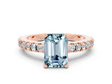 Rose gold Emerald Cut Solitaire Diamond with Pavé Band and Four-Prong Setting_12
