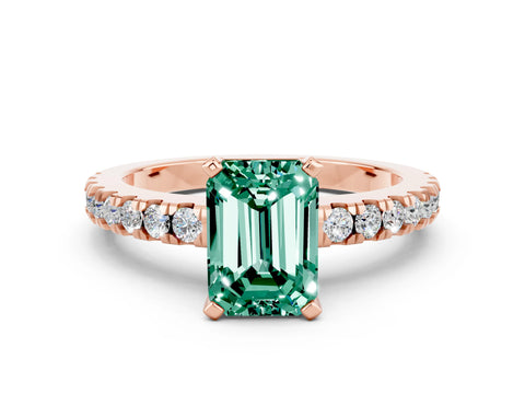 Rose gold Emerald Cut Solitaire Diamond with Pavé Band and Four-Prong Setting_12