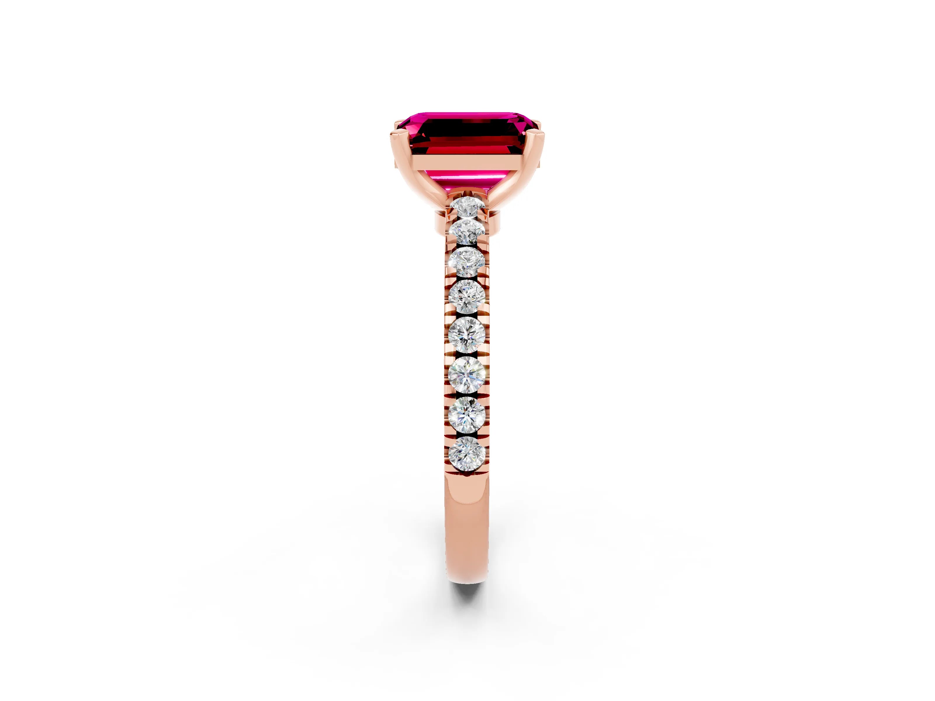 Rose gold Emerald Cut Solitaire Diamond with Pavé Band and Four-Prong Setting_14