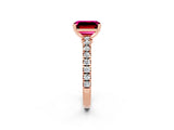 Rose gold Emerald Cut Solitaire Diamond with Pavé Band and Four-Prong Setting_14