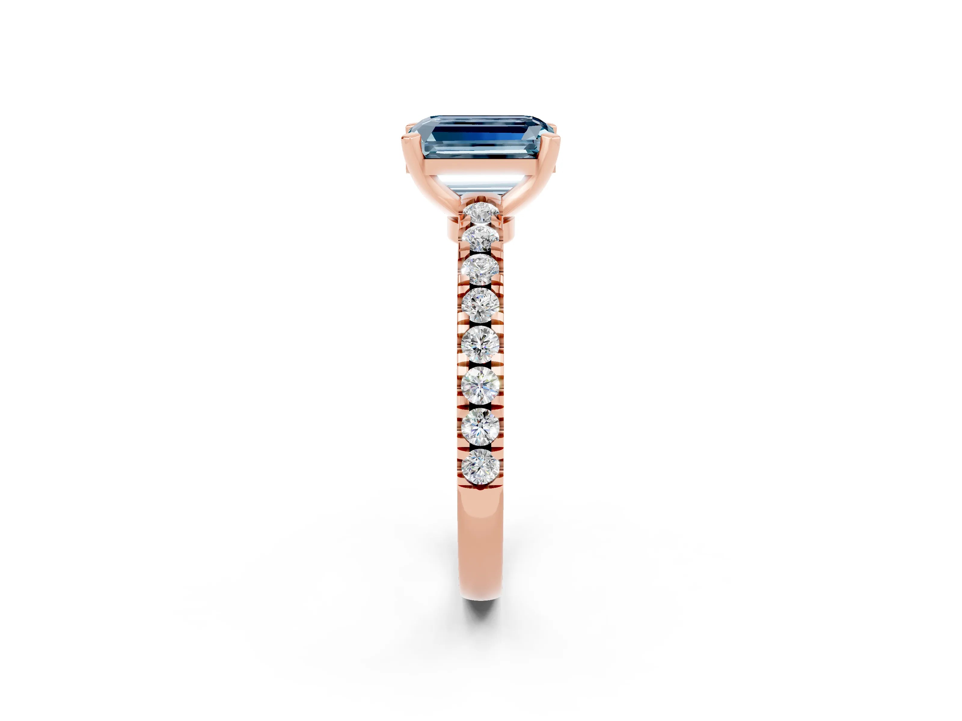 Rose gold Emerald Cut Solitaire Diamond with Pavé Band and Four-Prong Setting_14