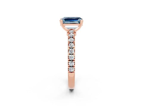 Rose gold Emerald Cut Solitaire Diamond with Pavé Band and Four-Prong Setting_14