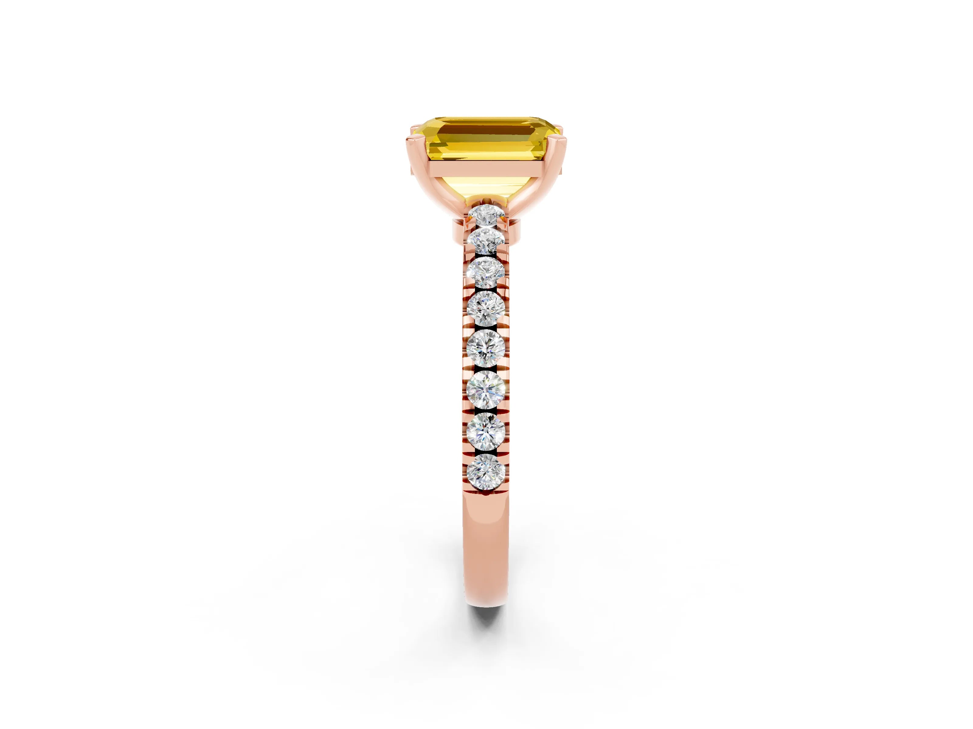 Rose gold Emerald Cut Solitaire Diamond with Pavé Band and Four-Prong Setting_14