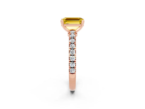 Rose gold Emerald Cut Solitaire Diamond with Pavé Band and Four-Prong Setting_14
