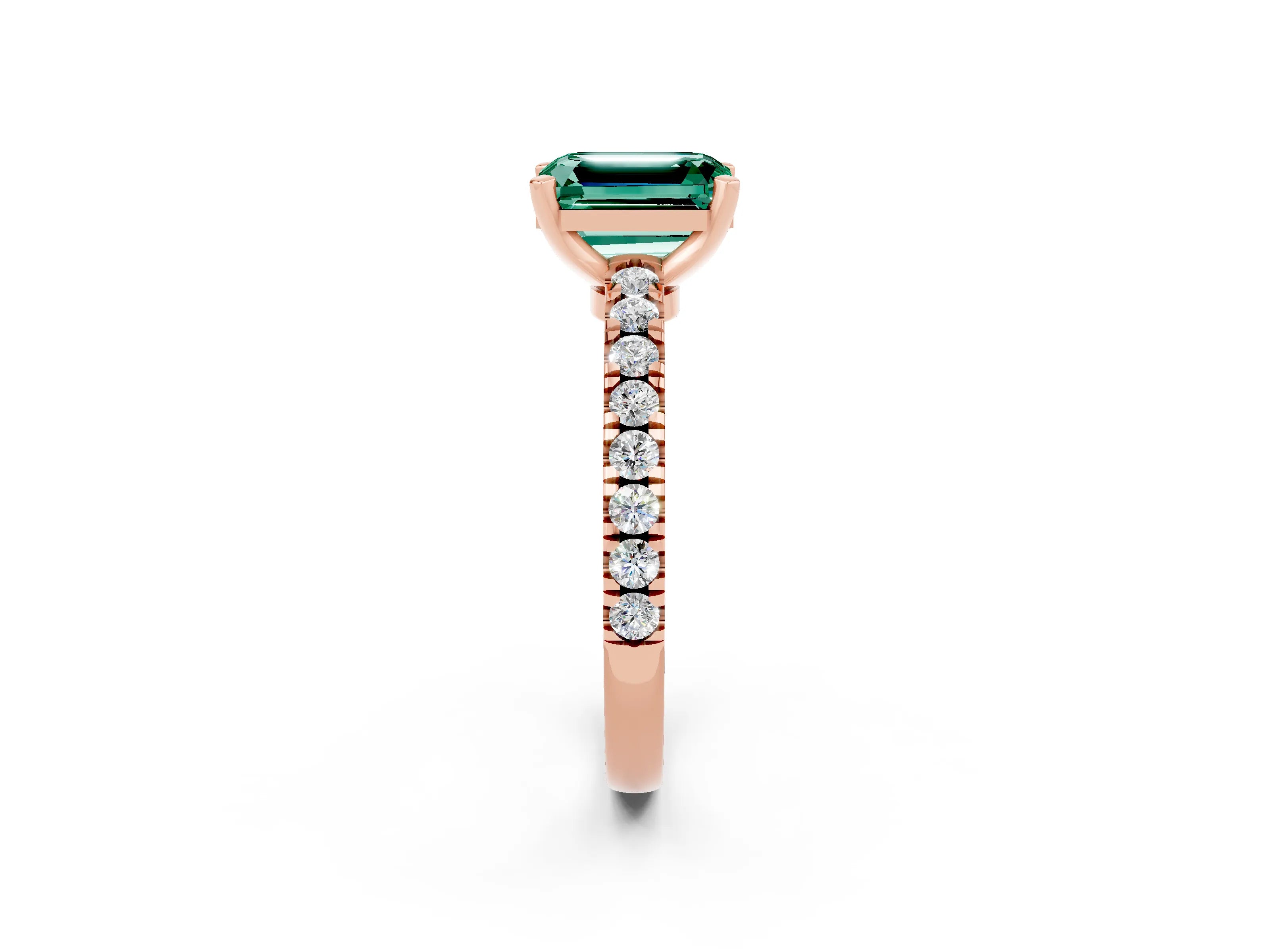 Rose gold Emerald Cut Solitaire Diamond with Pavé Band and Four-Prong Setting_14