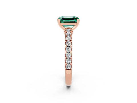Rose gold Emerald Cut Solitaire Diamond with Pavé Band and Four-Prong Setting_14