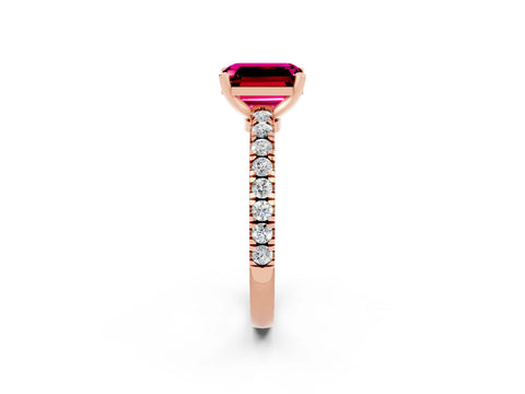 Rose gold Emerald Cut Solitaire Diamond with Pavé Band and Four-Prong Setting_14
