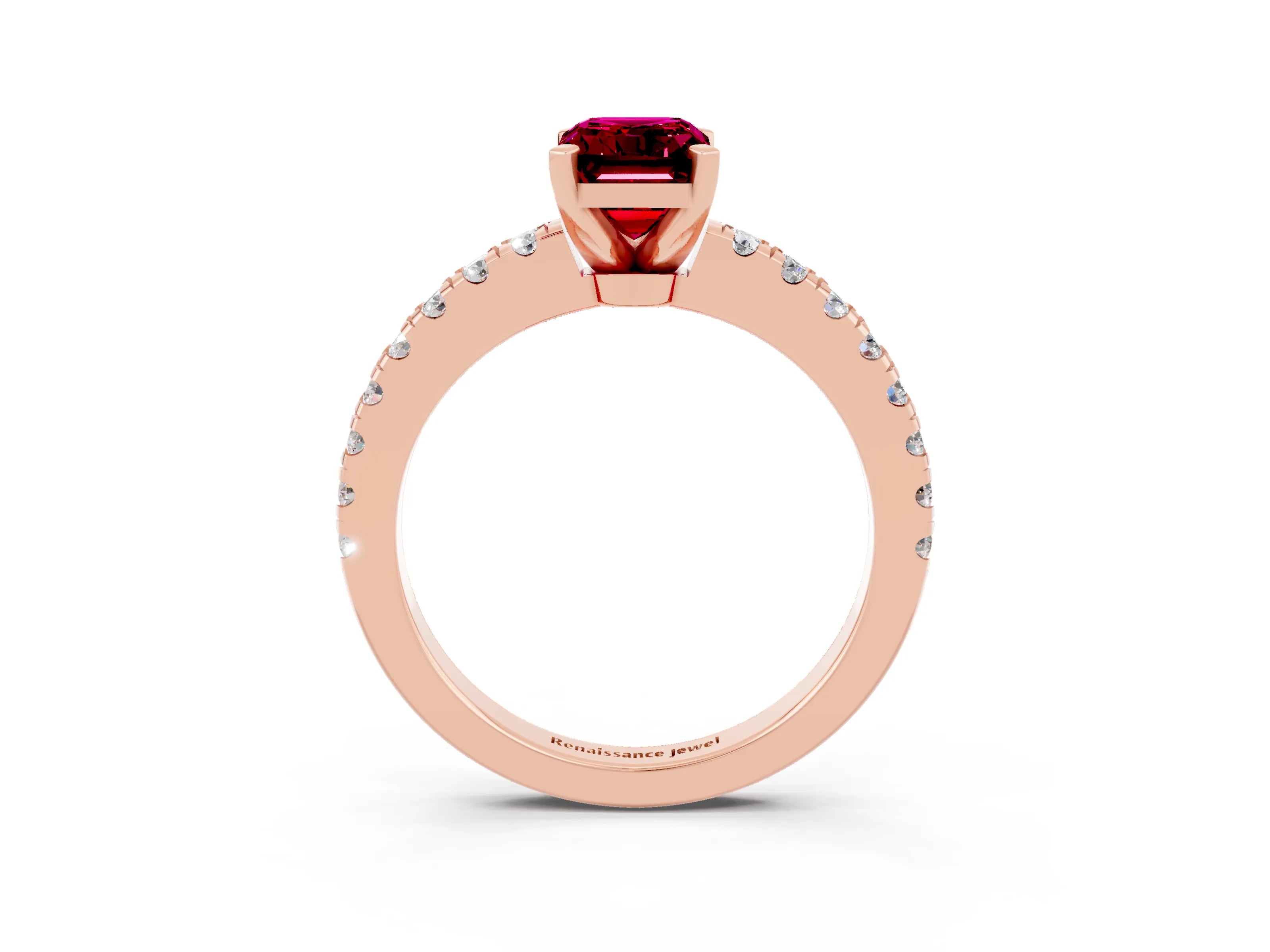 Rose gold Emerald Cut Solitaire Diamond with Pavé Band and Four-Prong Setting_15