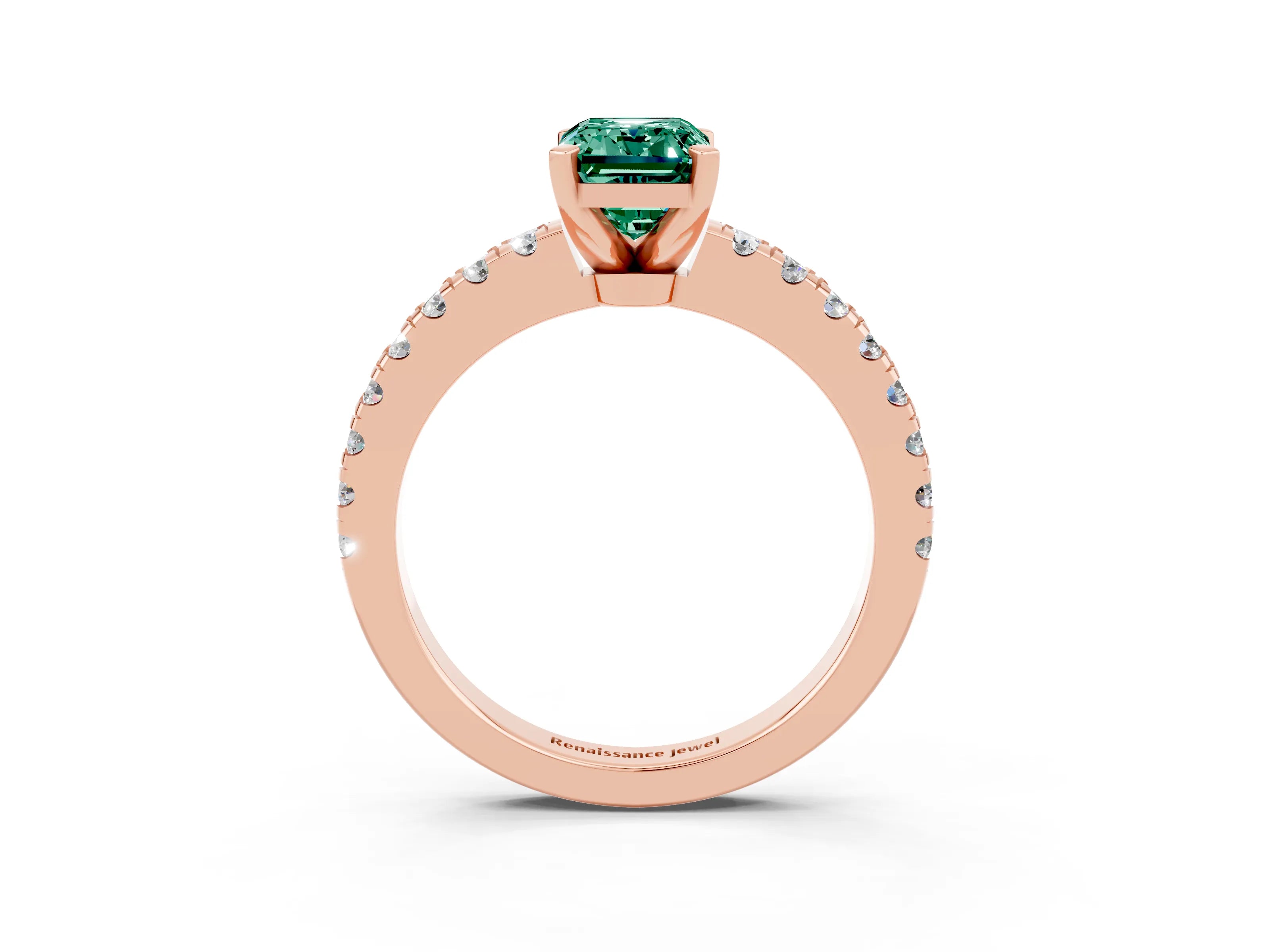 Rose gold Emerald Cut Solitaire Diamond with Pavé Band and Four-Prong Setting_15
