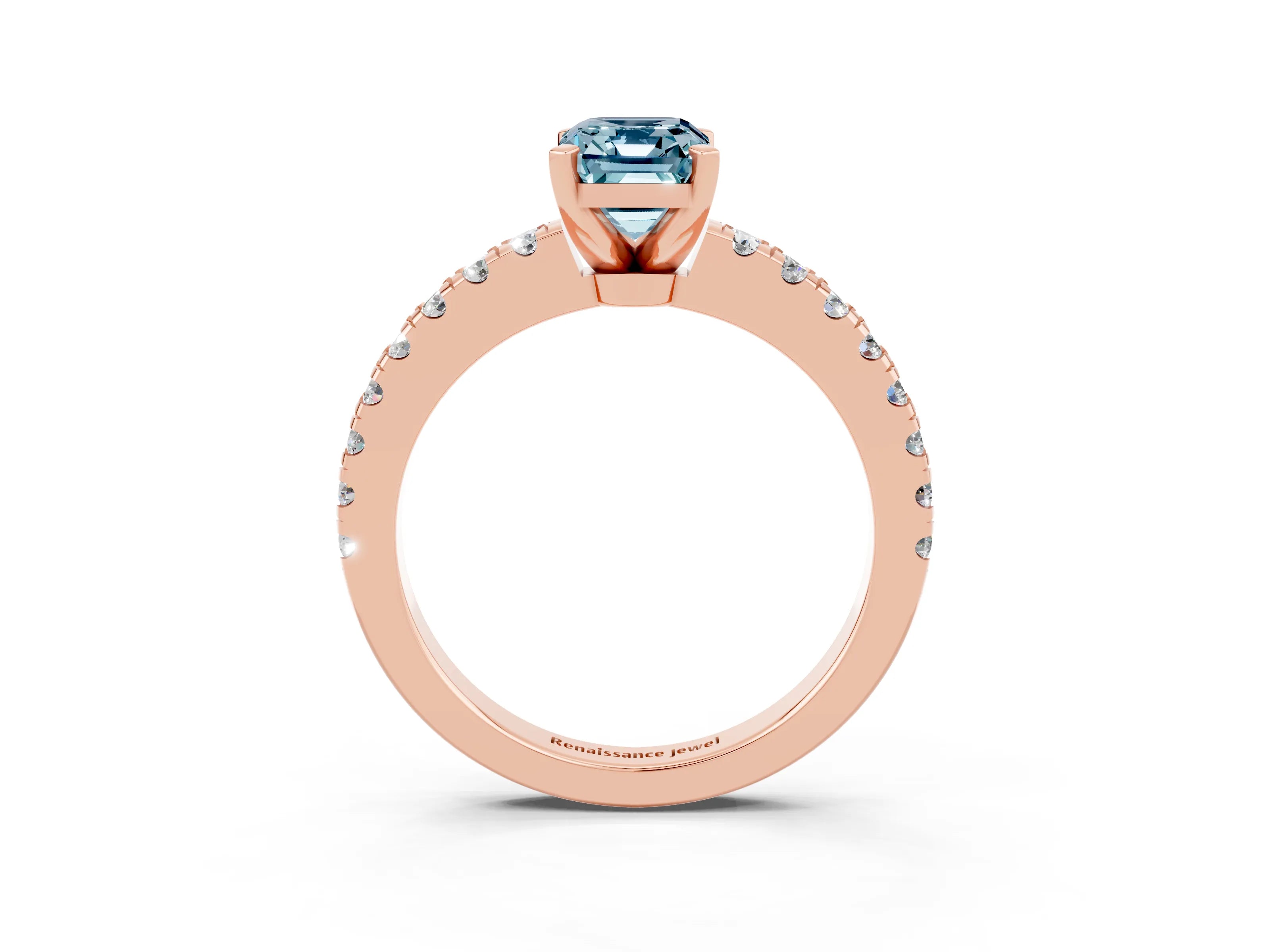 Rose gold Emerald Cut Solitaire Diamond with Pavé Band and Four-Prong Setting_15