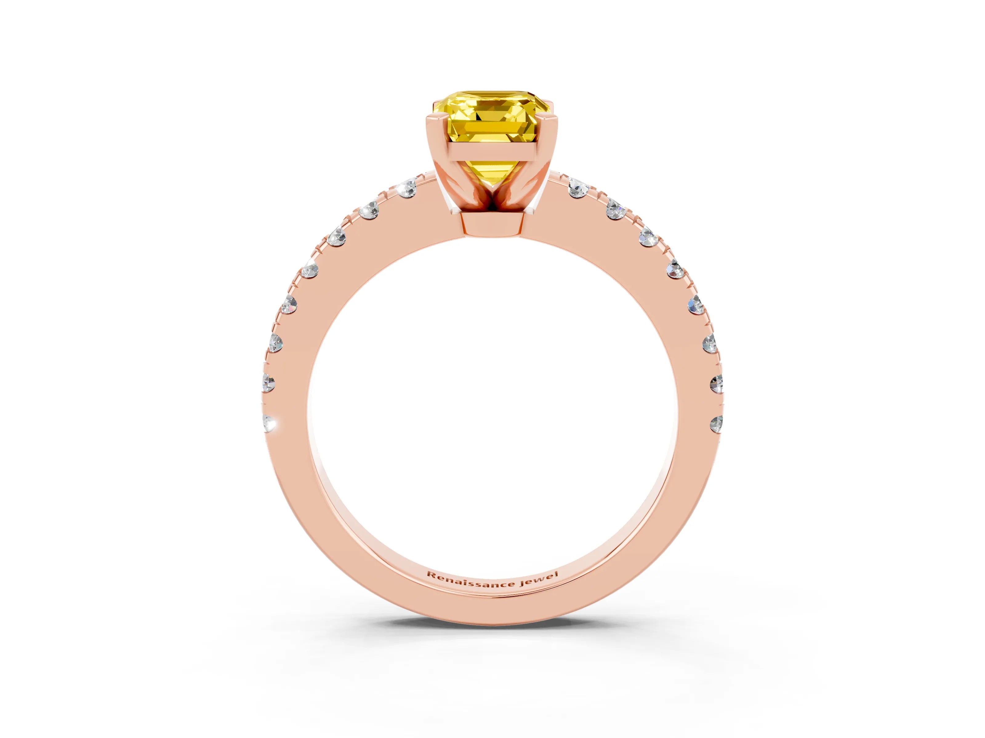 Rose gold Emerald Cut Solitaire Diamond with Pavé Band and Four-Prong Setting_15