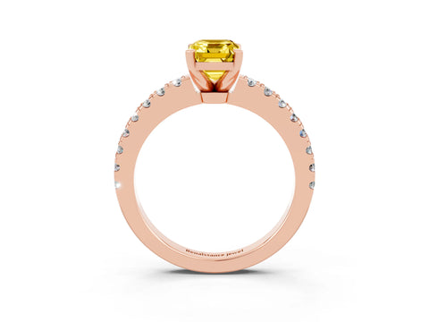 Rose gold Emerald Cut Solitaire Diamond with Pavé Band and Four-Prong Setting_15