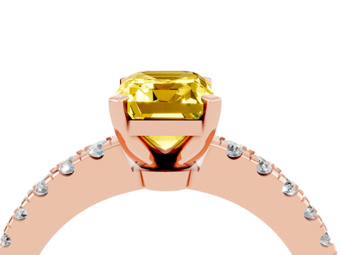 Rose gold Emerald Cut Solitaire Diamond with Pavé Band and Four-Prong Setting_16