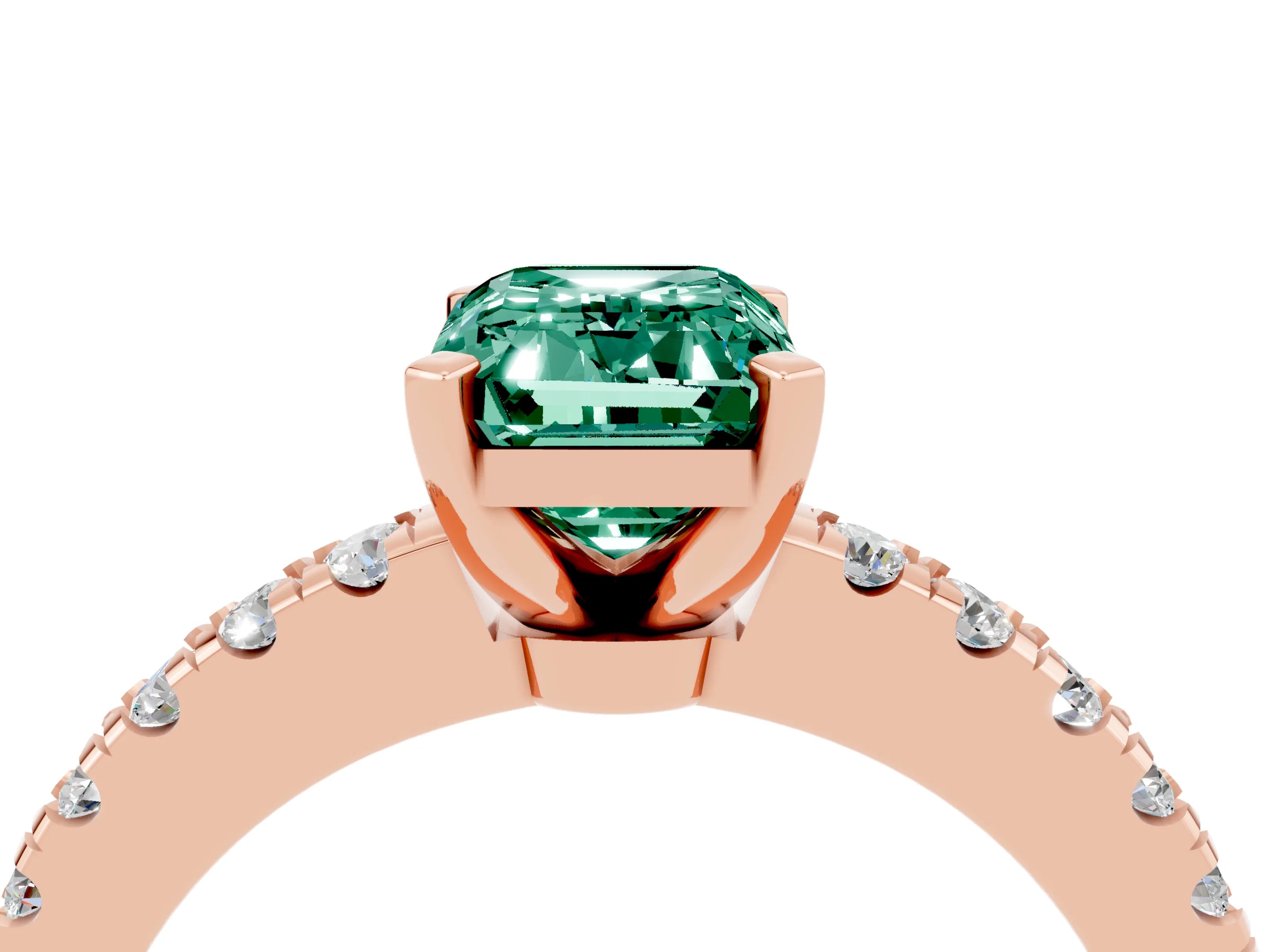 Rose gold Emerald Cut Solitaire Diamond with Pavé Band and Four-Prong Setting_16