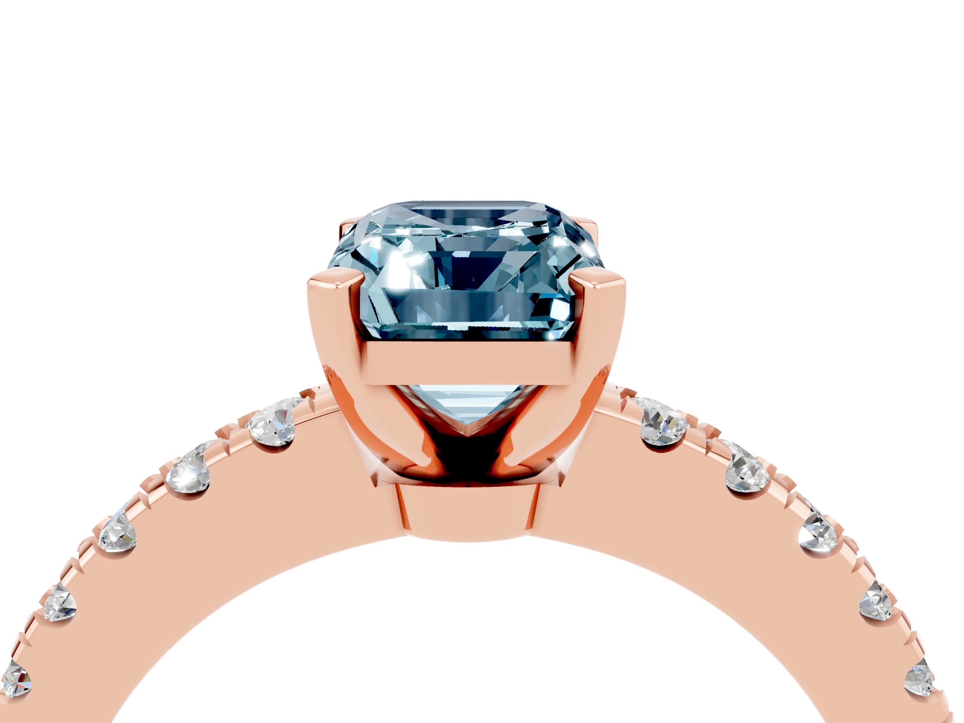 Rose gold Emerald Cut Solitaire Diamond with Pavé Band and Four-Prong Setting_16