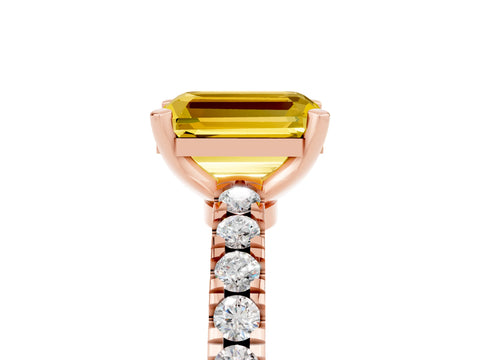 Rose gold Emerald Cut Solitaire Diamond with Pavé Band and Four-Prong Setting_17