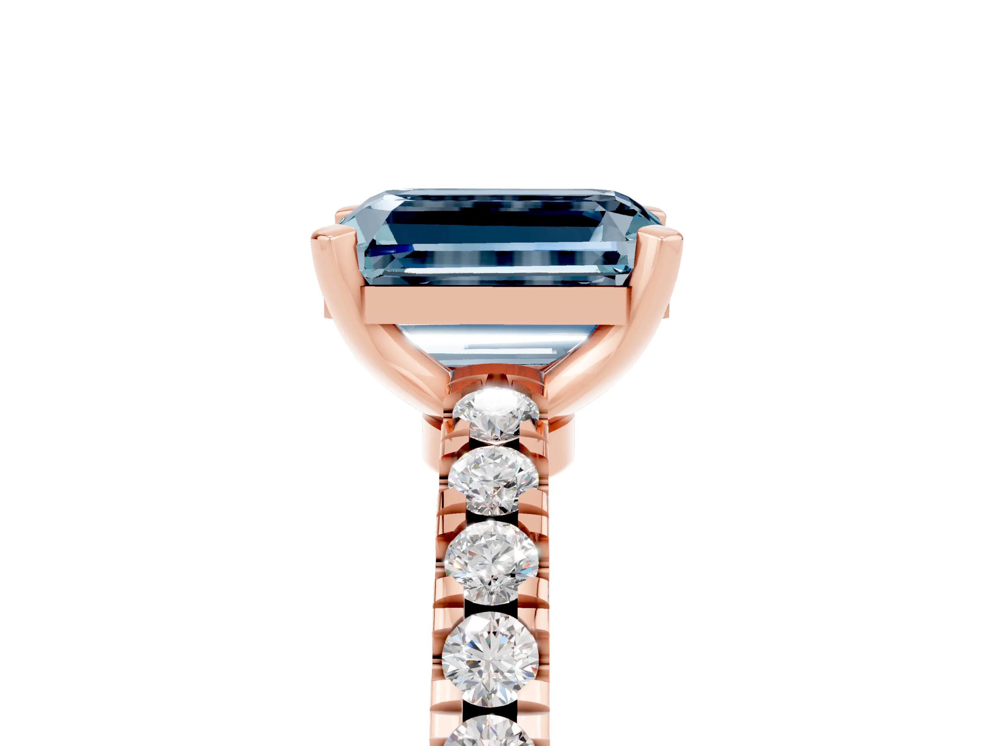 Rose gold Emerald Cut Solitaire Diamond with Pavé Band and Four-Prong Setting_17
