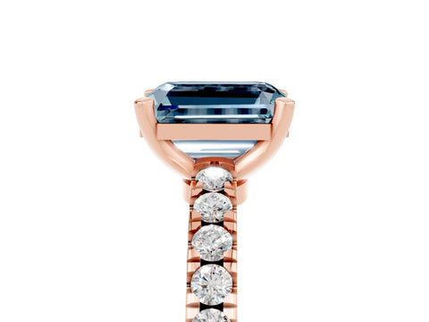 Rose gold Emerald Cut Solitaire Diamond with Pavé Band and Four-Prong Setting_17