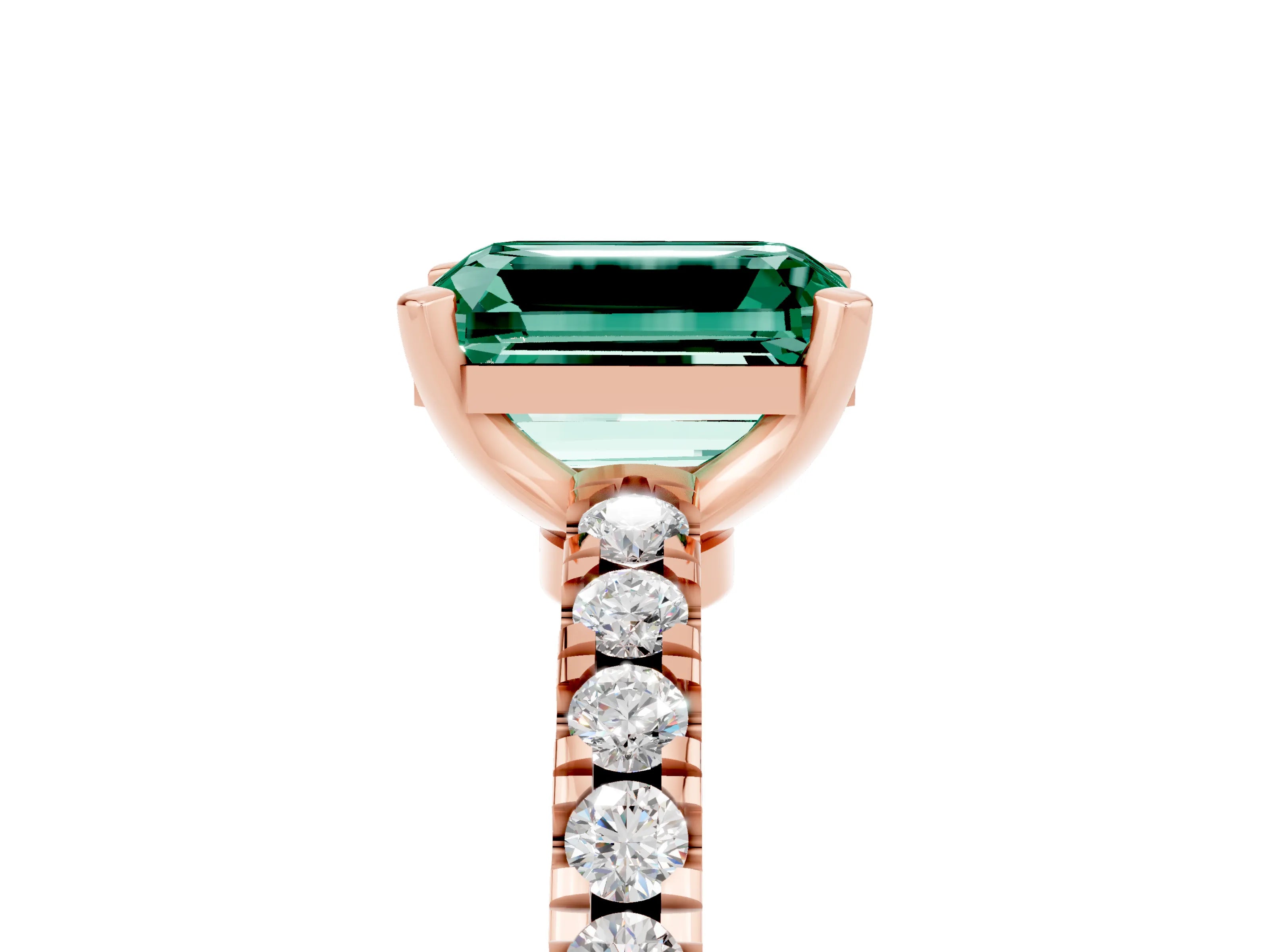 Rose gold Emerald Cut Solitaire Diamond with Pavé Band and Four-Prong Setting_17