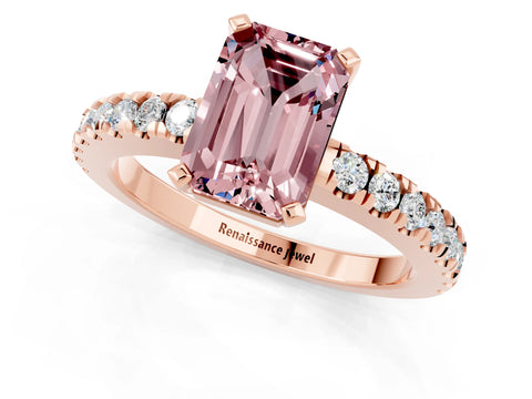 Rose gold Emerald Cut Solitaire Diamond with Pavé Band and Four-Prong Setting_1
