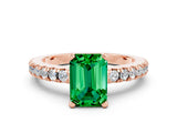 Rose gold Emerald Cut Solitaire Diamond with Pavé Band and Four-Prong Setting