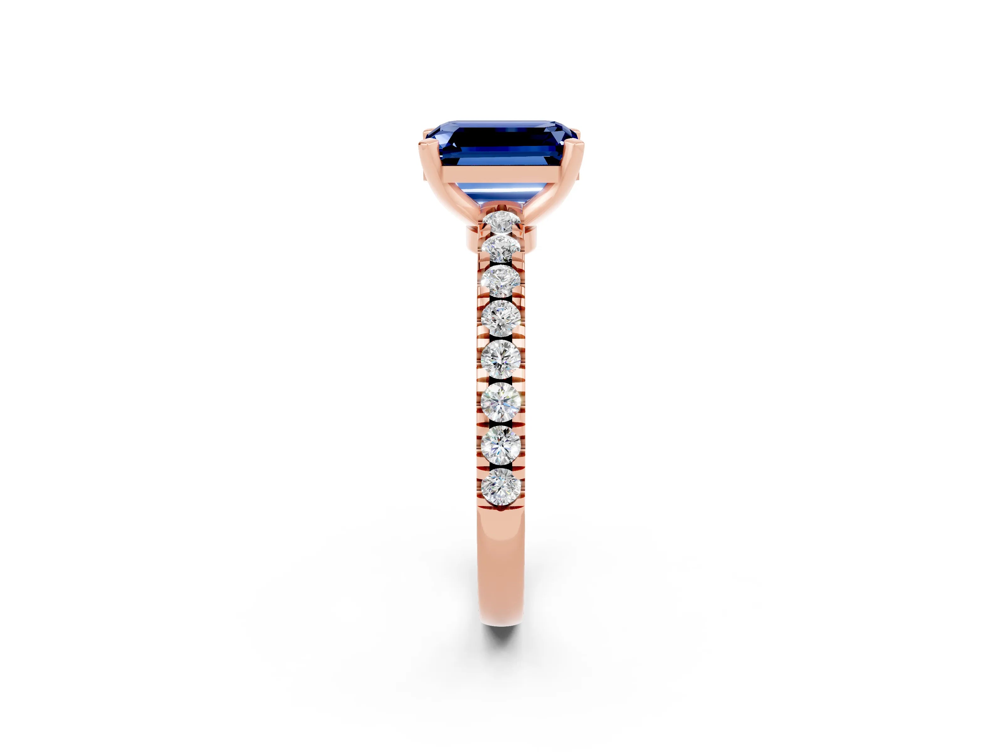 Rose gold Emerald Cut Solitaire Diamond with Pavé Band and Four-Prong Setting_2