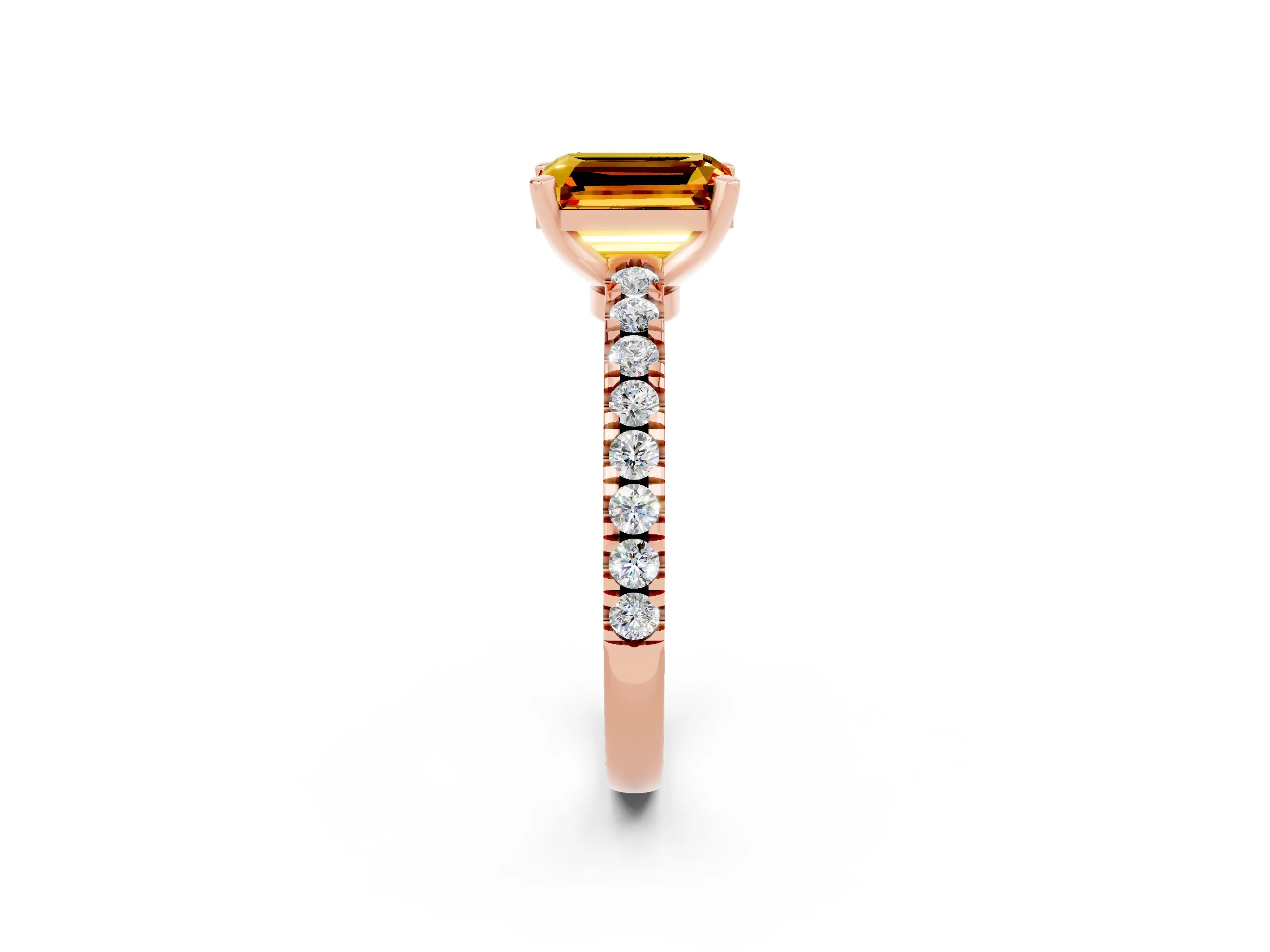 Rose gold Emerald Cut Solitaire Diamond with Pavé Band and Four-Prong Setting_2