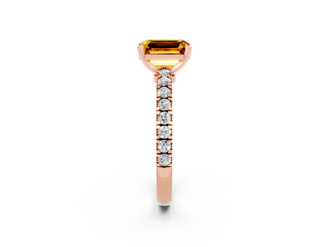 Rose gold Emerald Cut Solitaire Diamond with Pavé Band and Four-Prong Setting_2