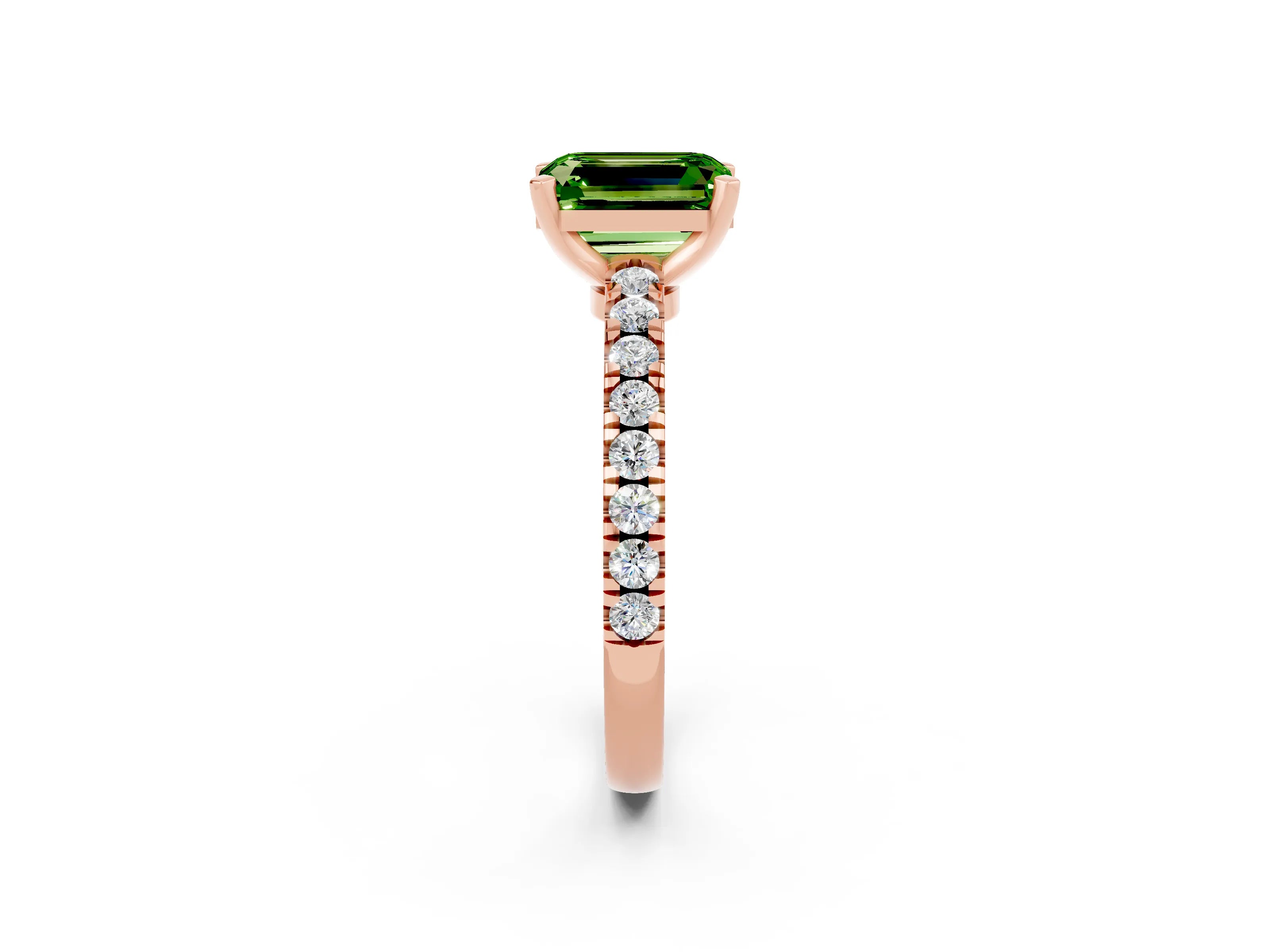 Rose gold Emerald Cut Solitaire Diamond with Pavé Band and Four-Prong Setting_2