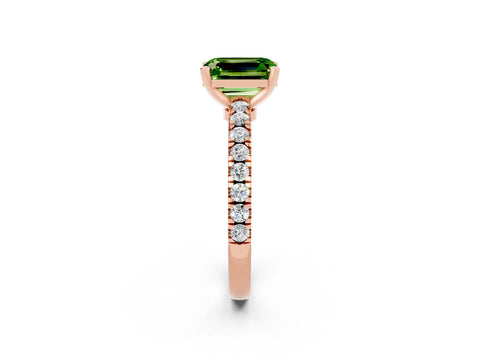 Rose gold Emerald Cut Solitaire Diamond with Pavé Band and Four-Prong Setting_2