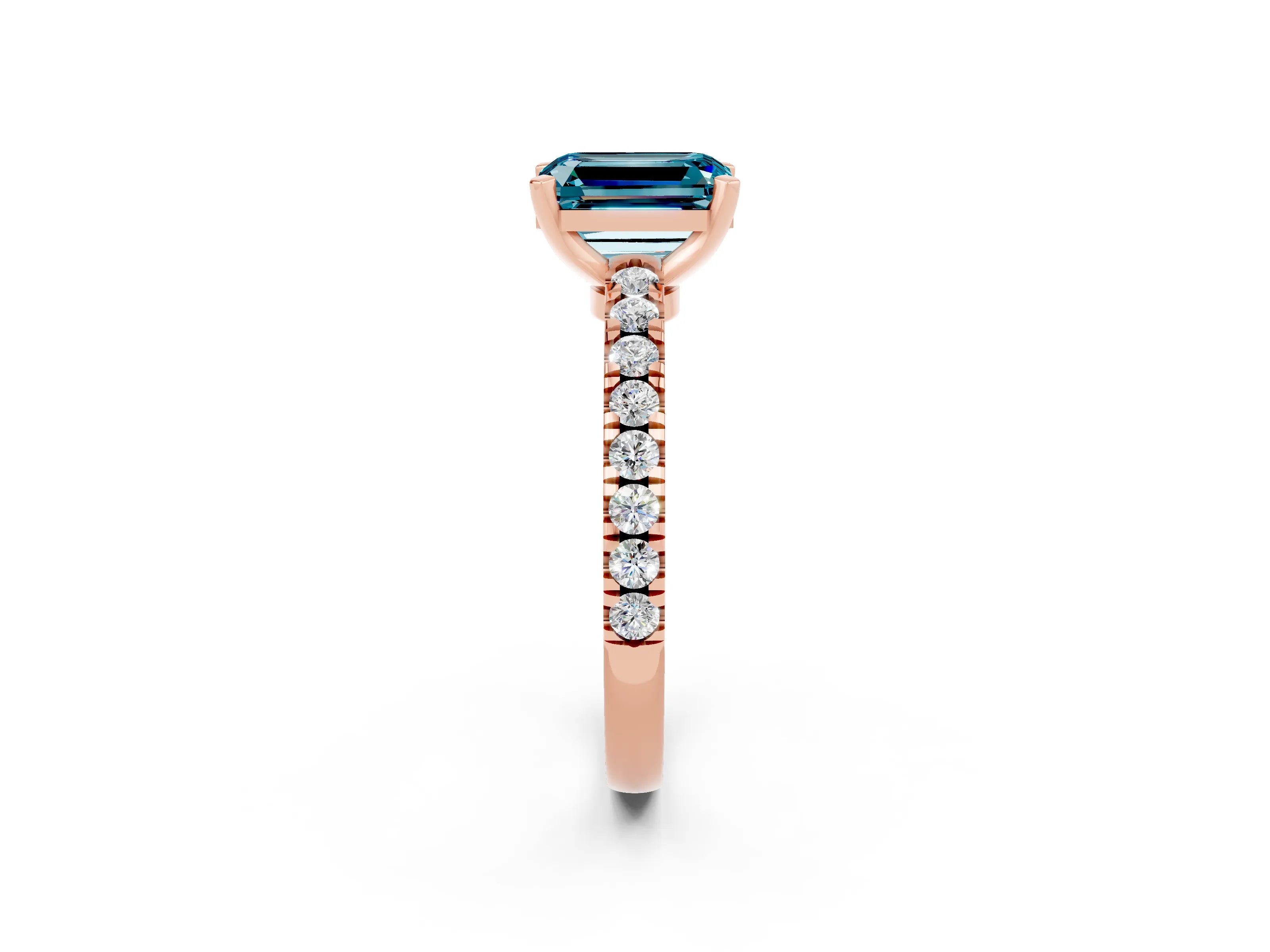 Rose gold Emerald Cut Solitaire Diamond with Pavé Band and Four-Prong Setting_2