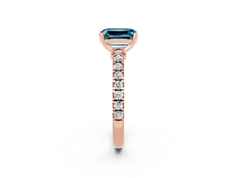 Rose gold Emerald Cut Solitaire Diamond with Pavé Band and Four-Prong Setting_2