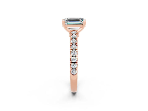 Rose gold Emerald Cut Solitaire Diamond with Pavé Band and Four-Prong Setting_2